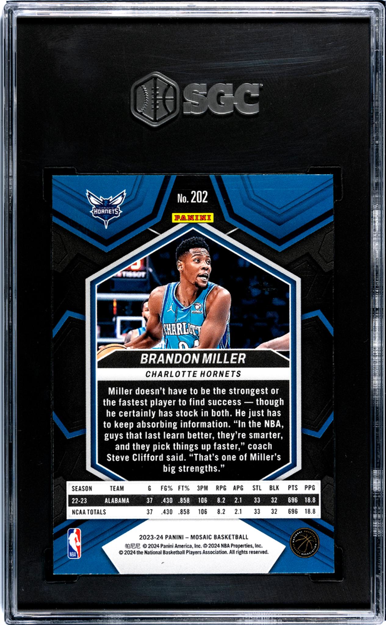 2023-24 Panini Mosaic Brandon Miller #202 RC SGC 9.5