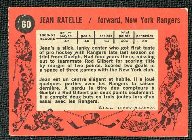1960 Topps 60 Jean Ratelle Rookie New York Rangers