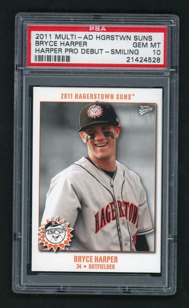 2011 Multi-Ad Hagerstown Suns Harper Pro Debut Smiling Bryce Harper PSA 10