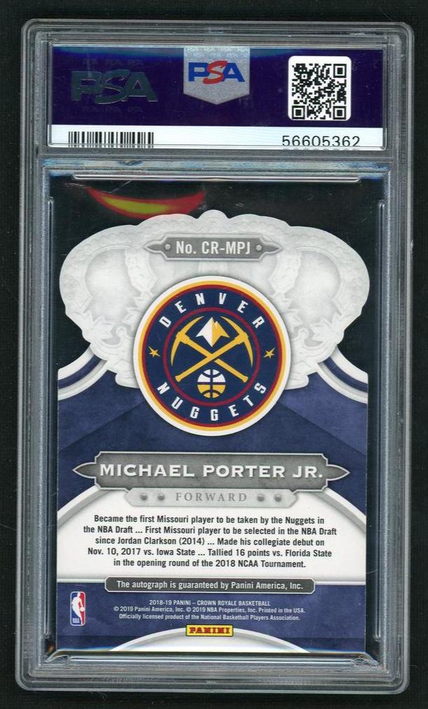 2018 Panini Crown Royale Crown Autographs Rookies Michael Porter Jr. #CRMPJ PSA 8