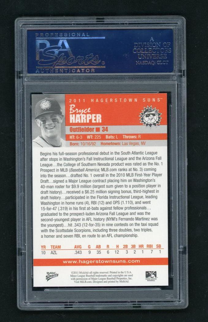 2011 Multi-Ad Hagerstown Suns Harper Pro Debut Smiling Bryce Harper PSA 10