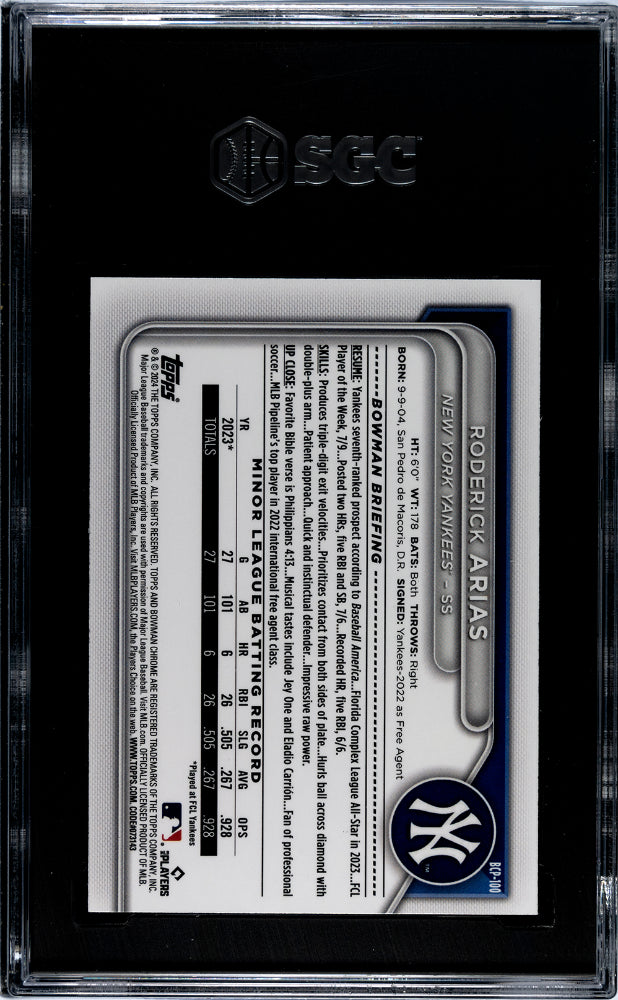 2024 Bowman #BCP-100 Roderick Arias Chr. Pros. Lunar Glow Ref. SGC 8