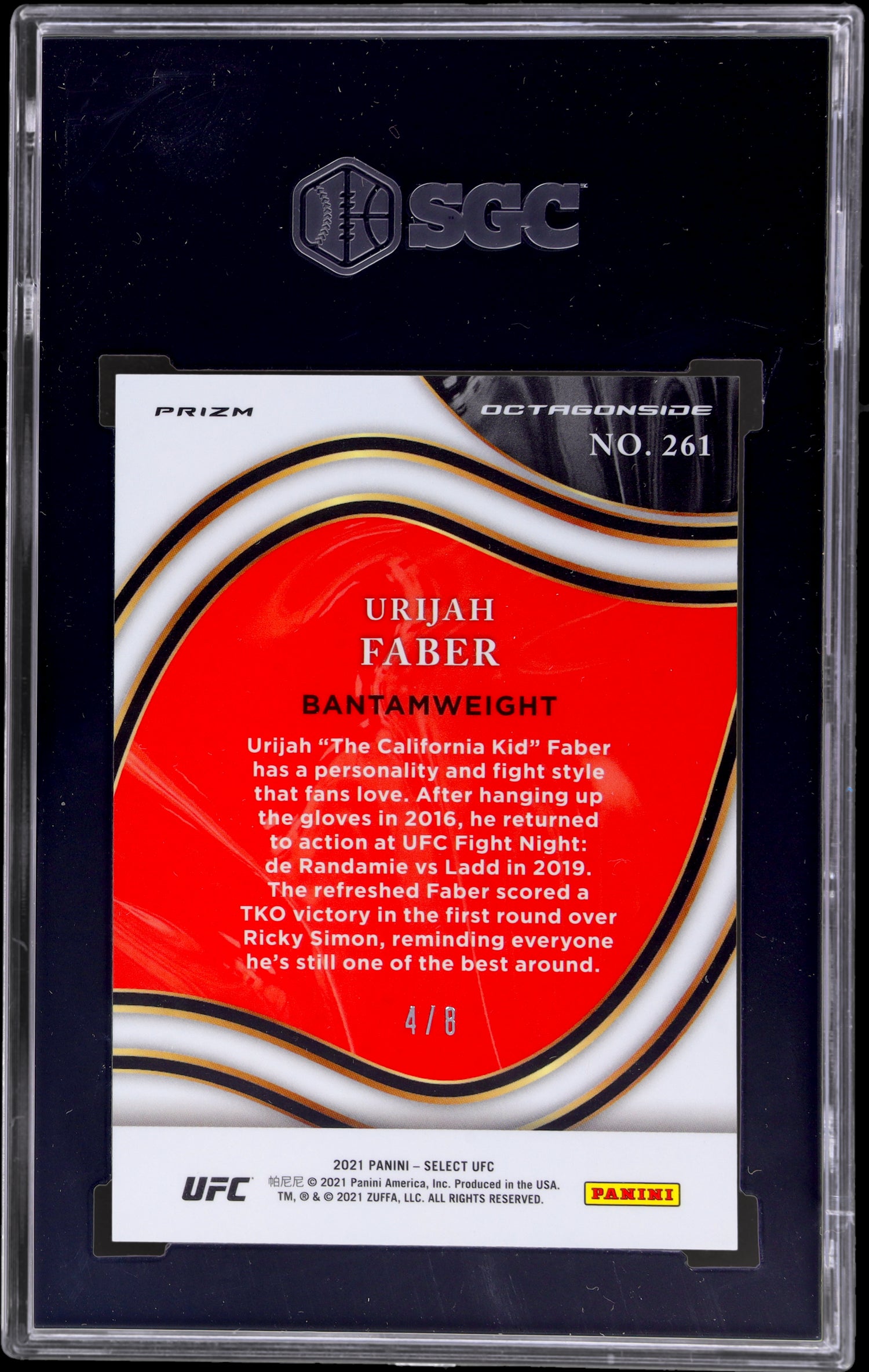 2021 Panini Select UFC Lucky Envelopes Prizm Urijah Faber #261 /8 SGC 10