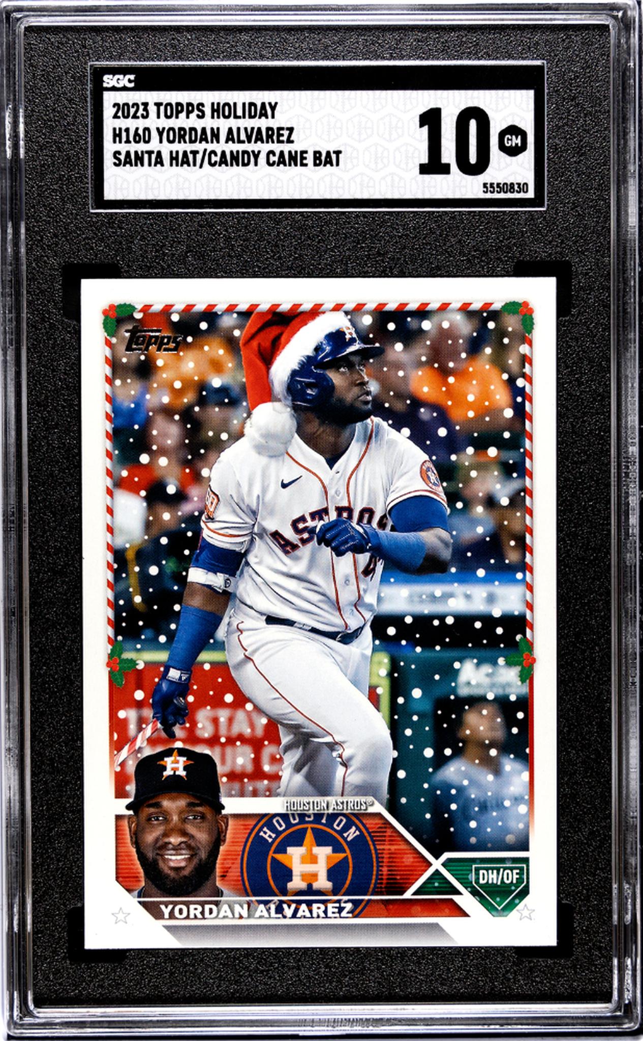 2023 Topps Holiday #H160 Yordan Alvarez Santa Hat/Candy Cane Bat SGC 10