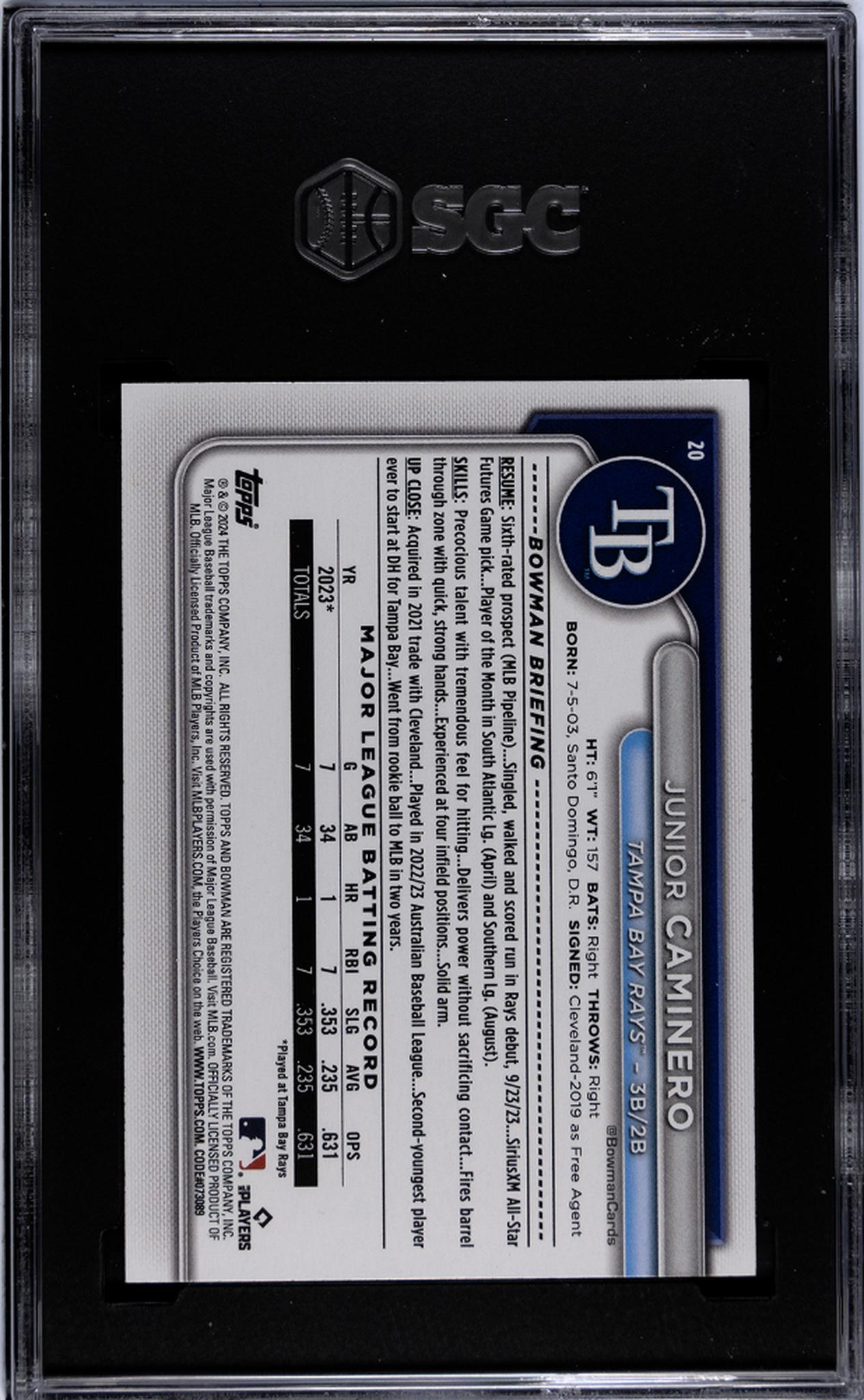 2024 Bowman #20 Junior Caminero SGC 10