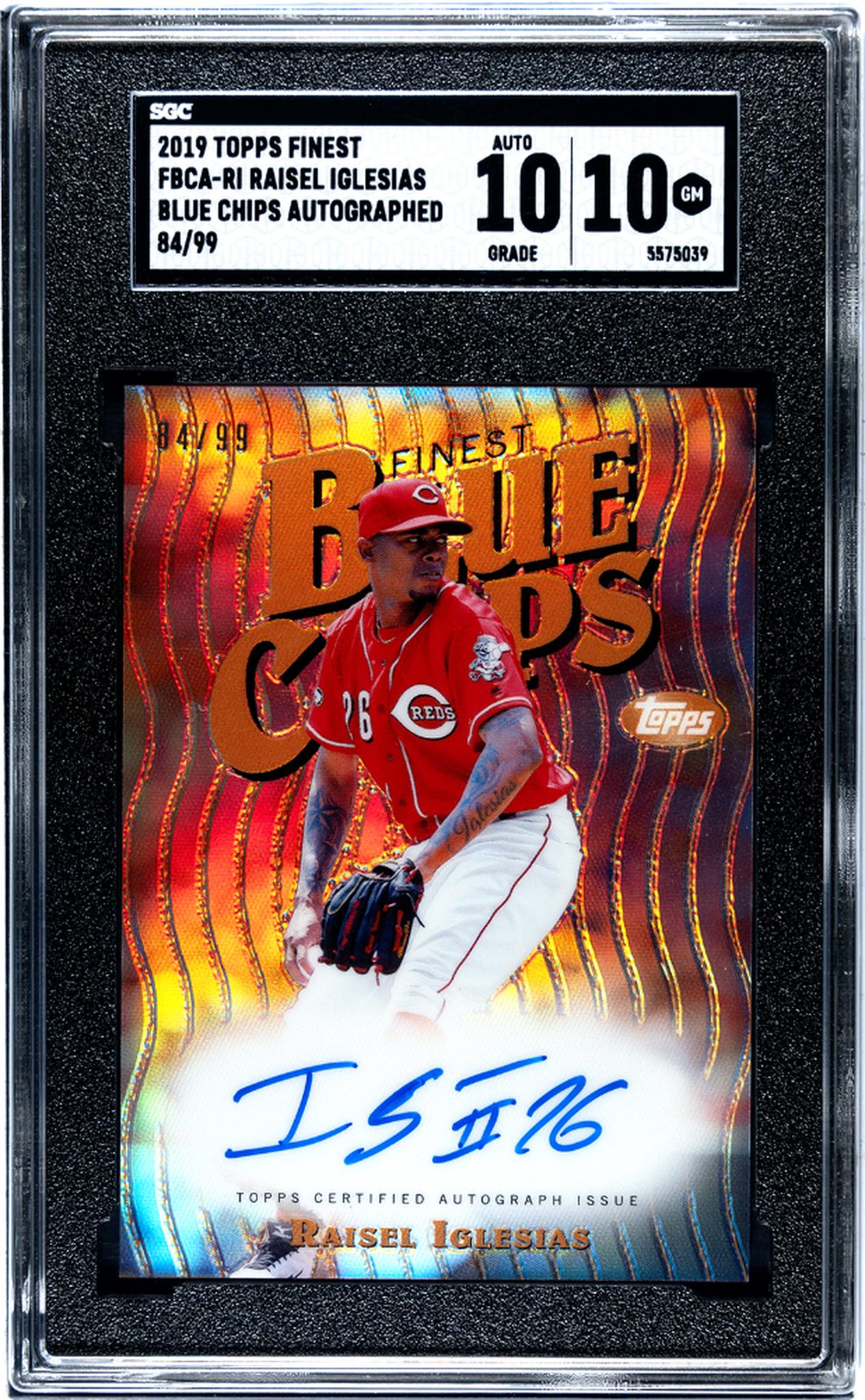 2019 Topps Finest #FBCA-RI Raisel Iglesias Blue Chips Auto. 84/99 SGC 10