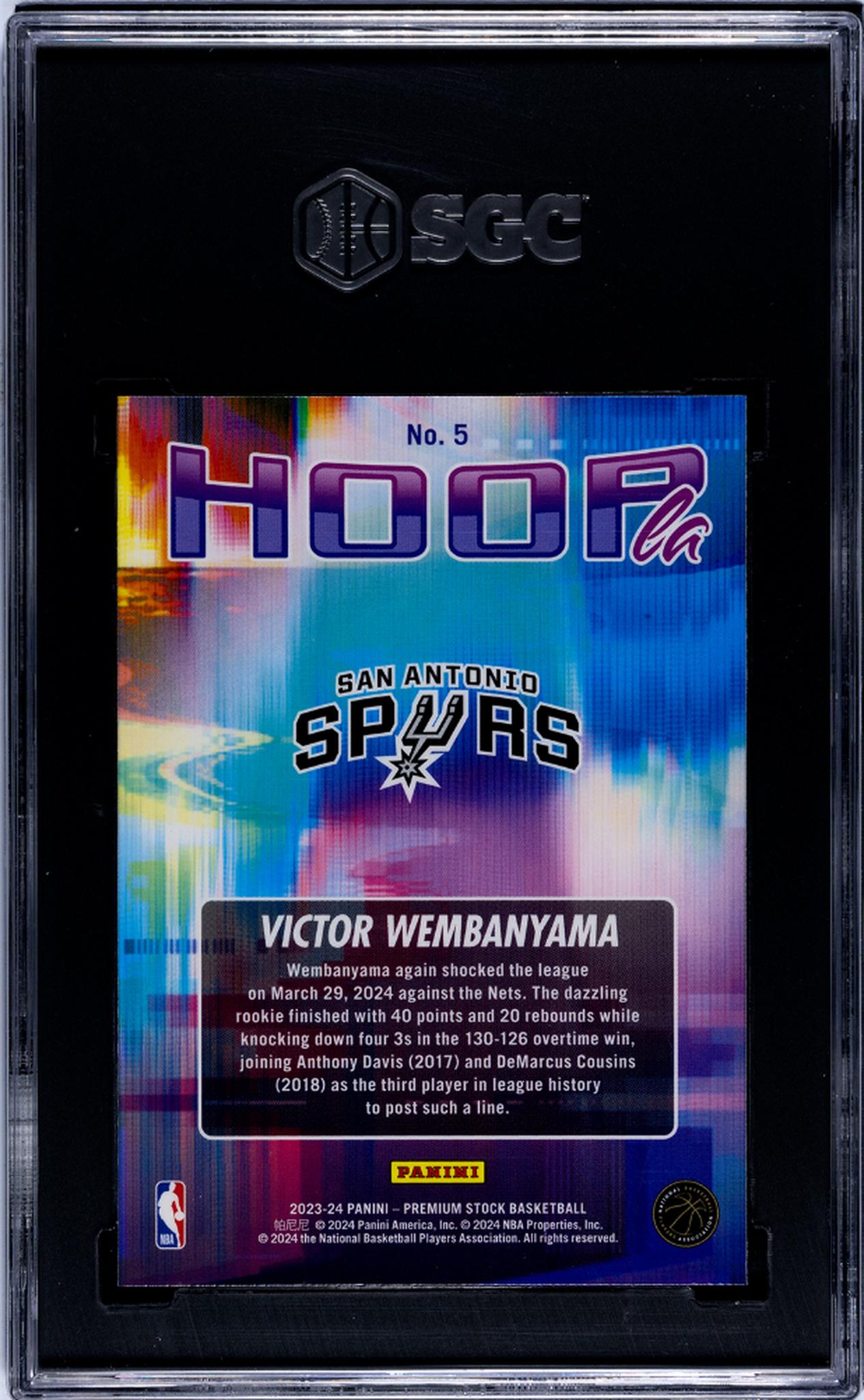 2023-24 Panini Hoops Premium Stock #5 Victor Wembanyama Hoopla SGC 9.5