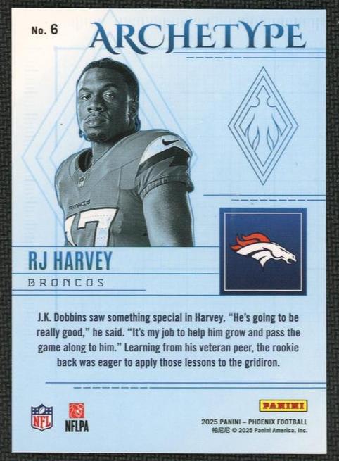 2023 Panini Phoenix 6 RJ Harvey Archetype Rookie Broncos