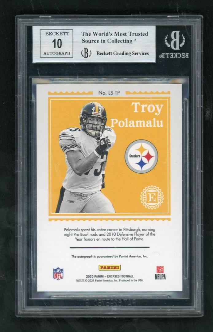 2020 Panini Encased Legendary Signatures Ruby Troy Polamalu #LSTP /5 BGS 8.5
