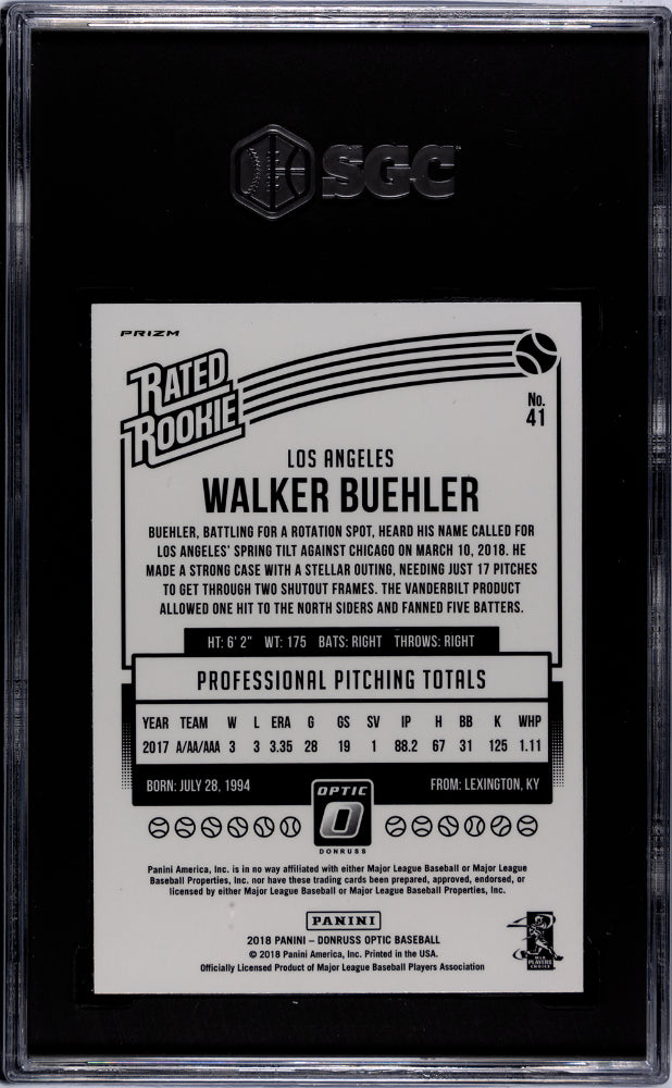 2018 Donruss Optic #41 Walker Buehler Shock Prizm SGC 9.5