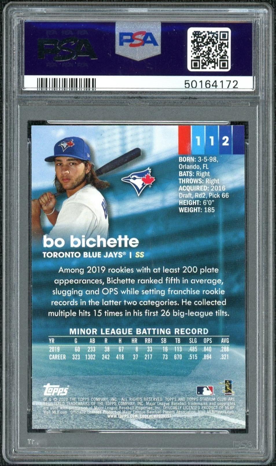 2020 Stadium Club Bo Bichette #112 PSA 10