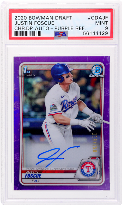 2020 Bowman Draft Justin Foscue #CDAJF Chrome Auto Purple Refractor /250 PSA 9