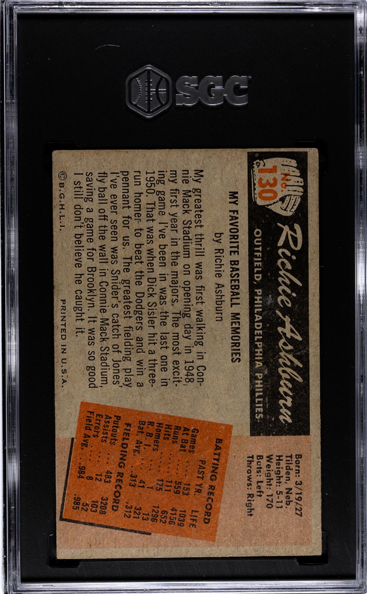 1955 Bowman Richie Ashburn #130 SGC 1.5