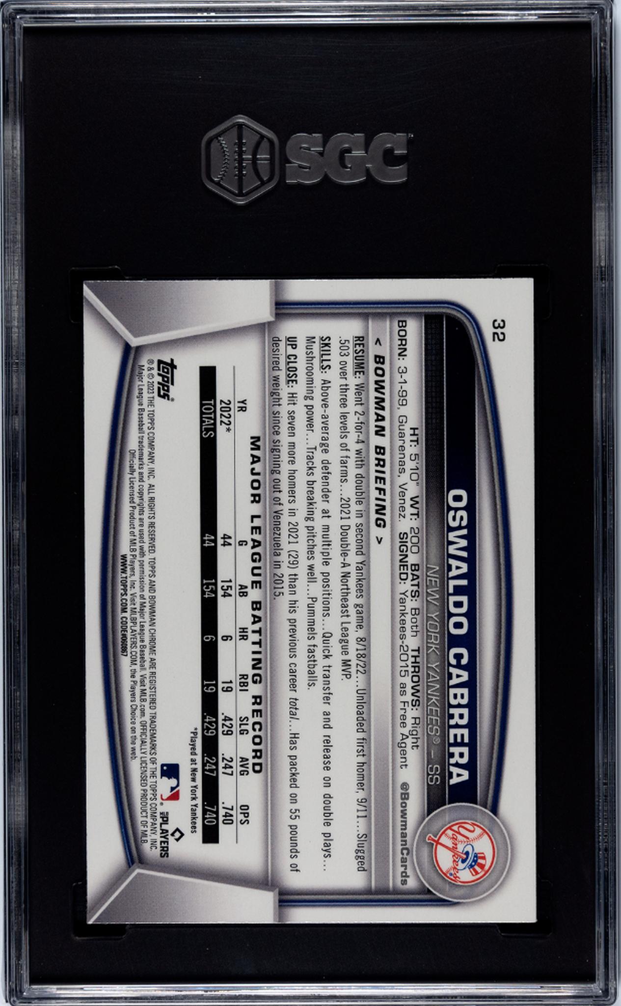 2023 Bowman Mega Box Oswaldo Cabrera #32 RC SGC 9.5