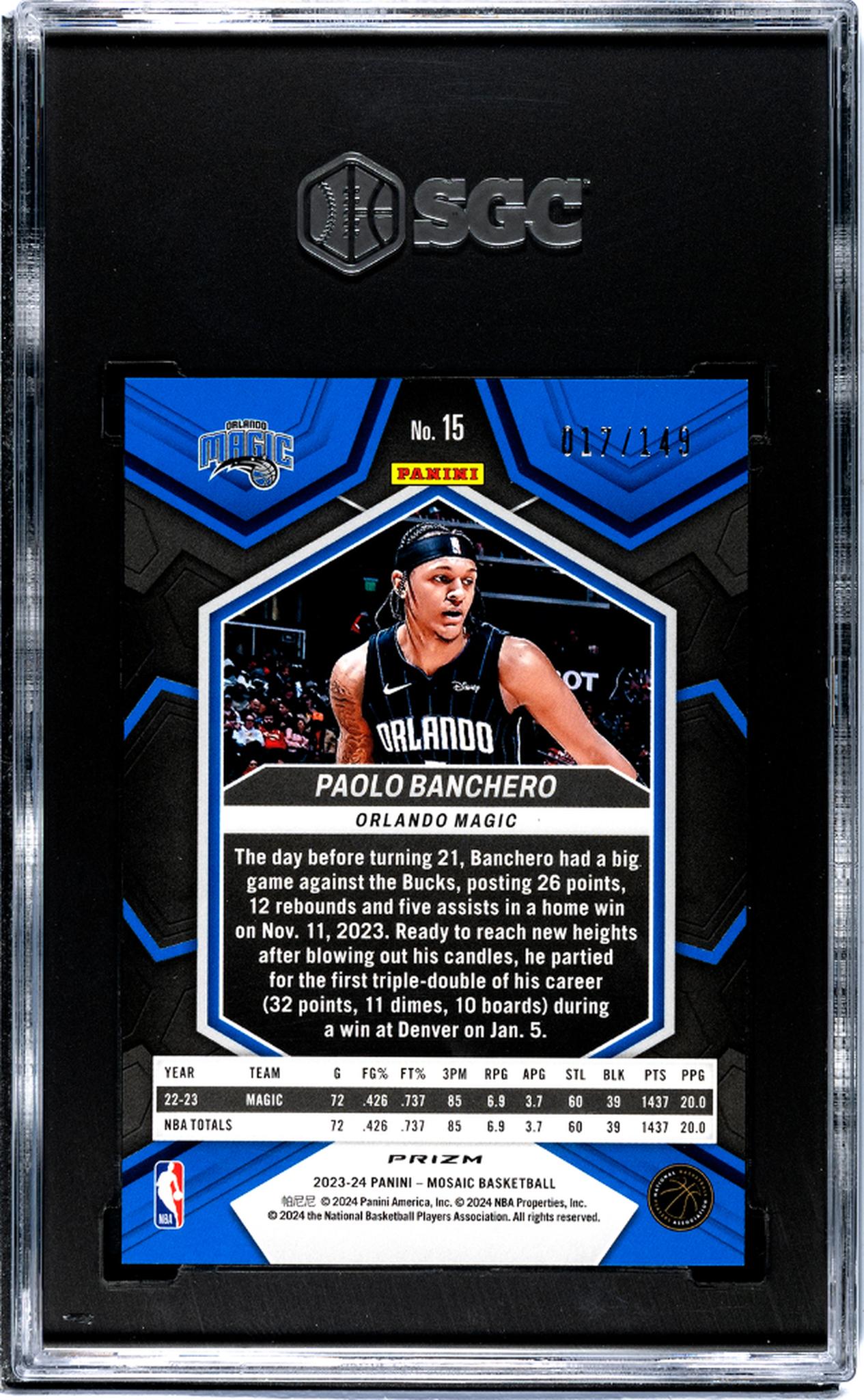 2023 Mosaic #15 Paolo Banchero /149 SGC 10