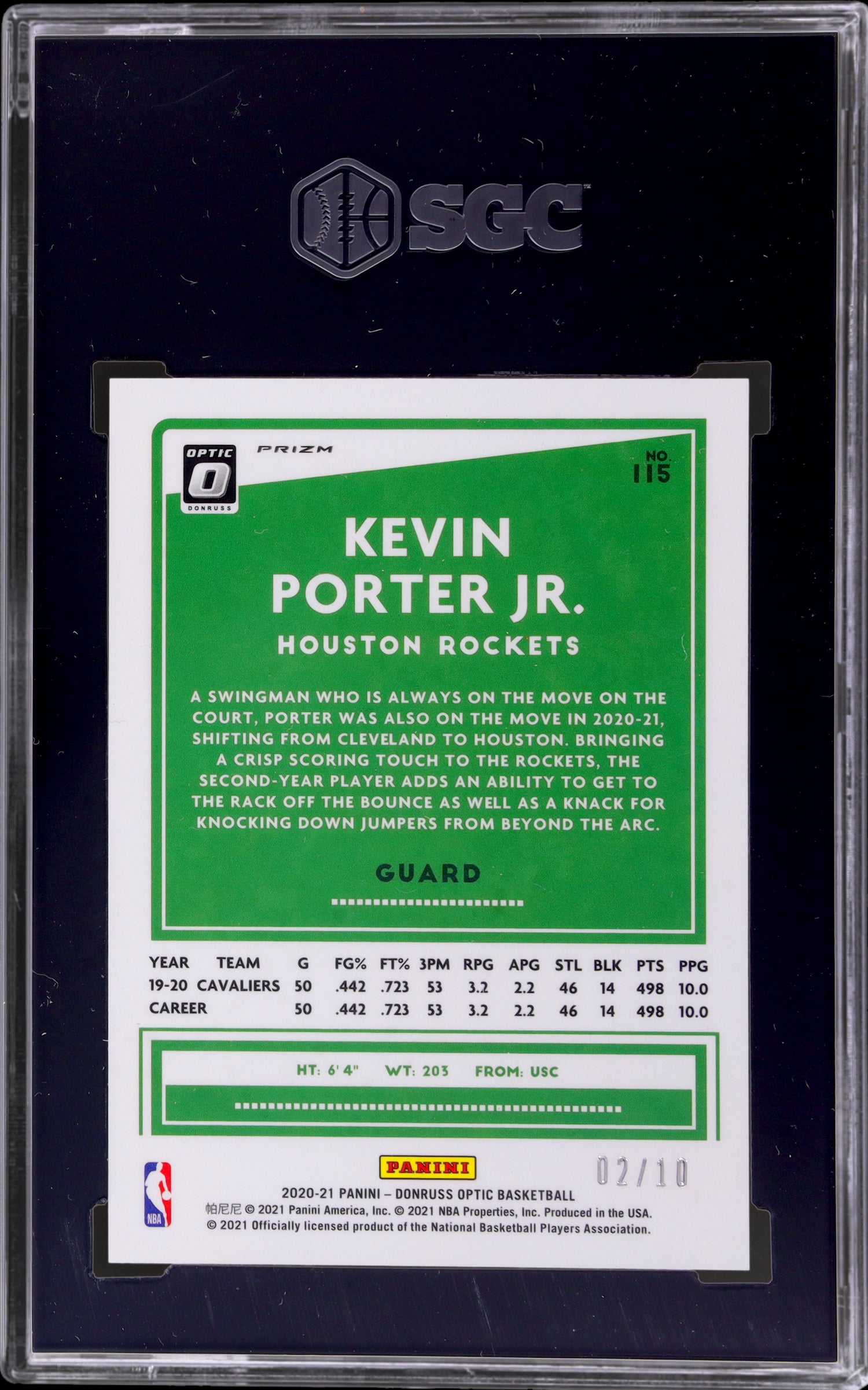 2020-21 Donruss Optic Gold Prizm Kevin Porter Jr. #115 /10 SGC 10
