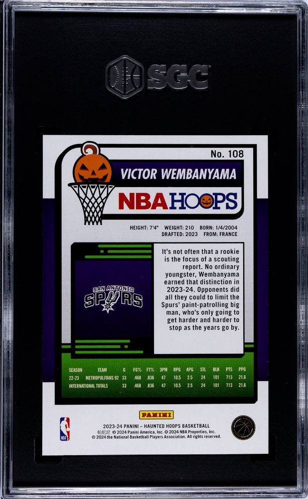 2023 NBA Hoops #108 Victor Wembanyama Haunted Hoops SGC 10