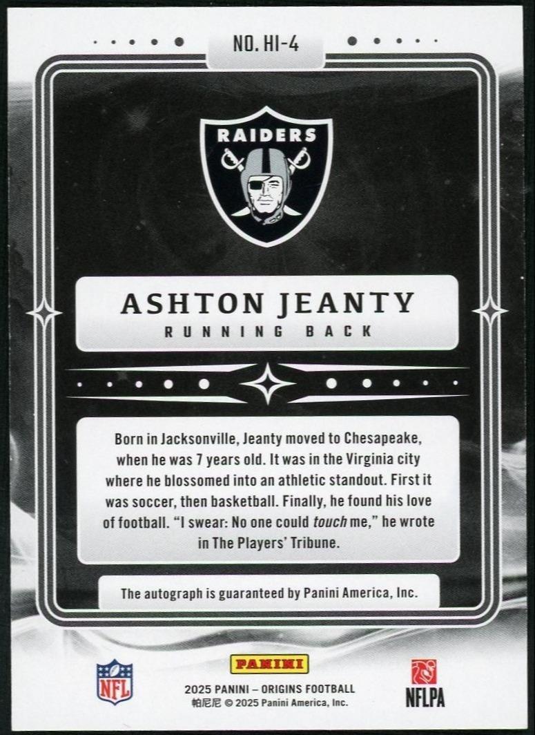 2025 Panini Origins Hometown Inscriptions Hi-4 Ashton Jeanty Gold /10