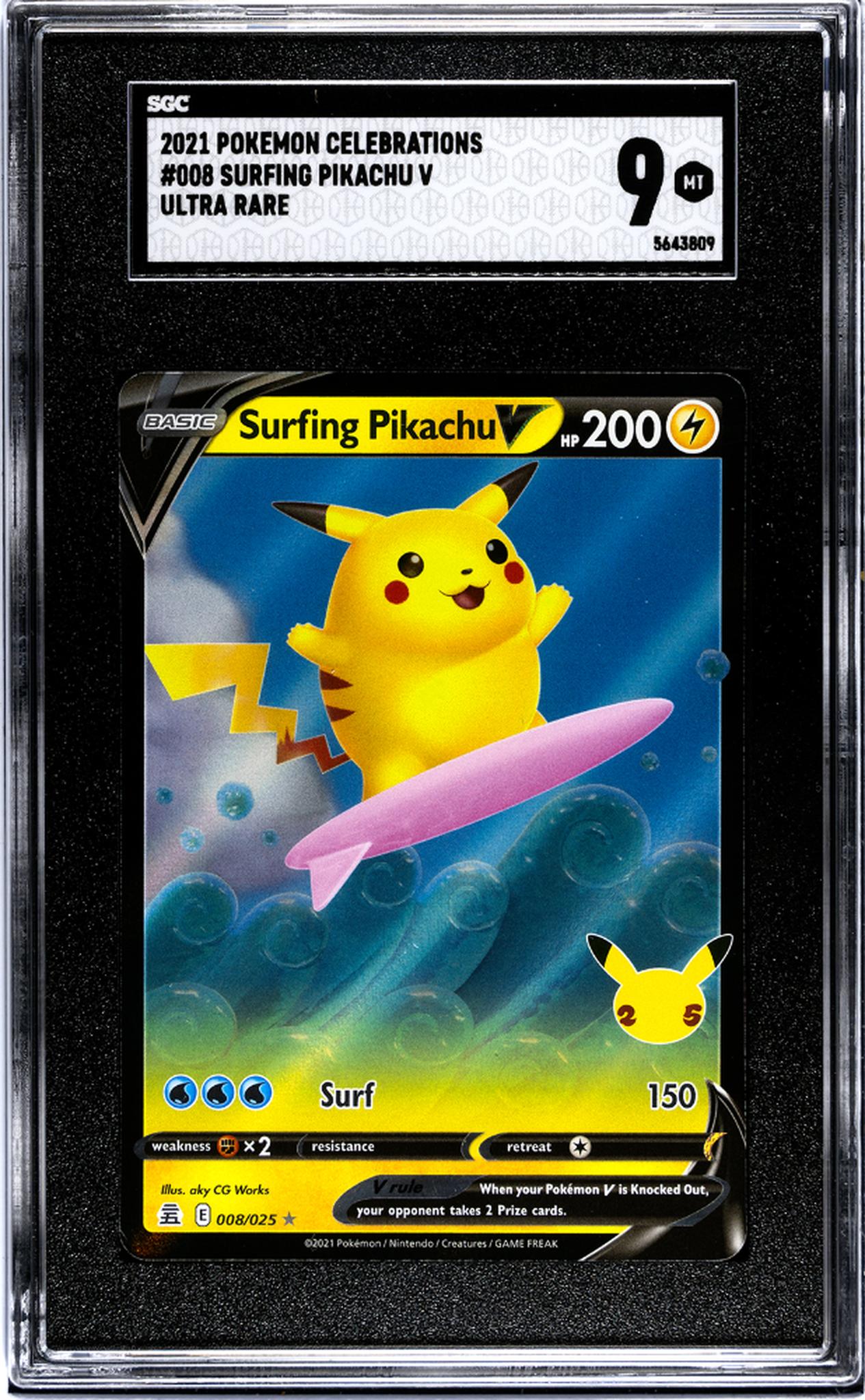 2021 Pokemon Celebrations #008/025 Surfing Pikachu V Ultra Rare SGC 9