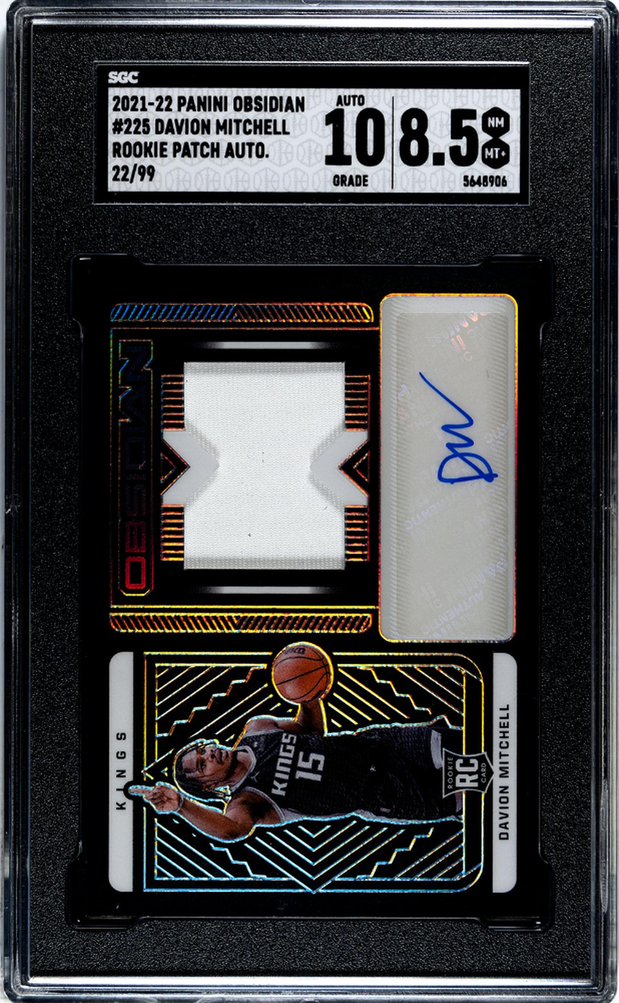 2021-22 Obsidian 225 Davion Mitchell Rookie Patch Auto 22/99 Auto SGC 8.5