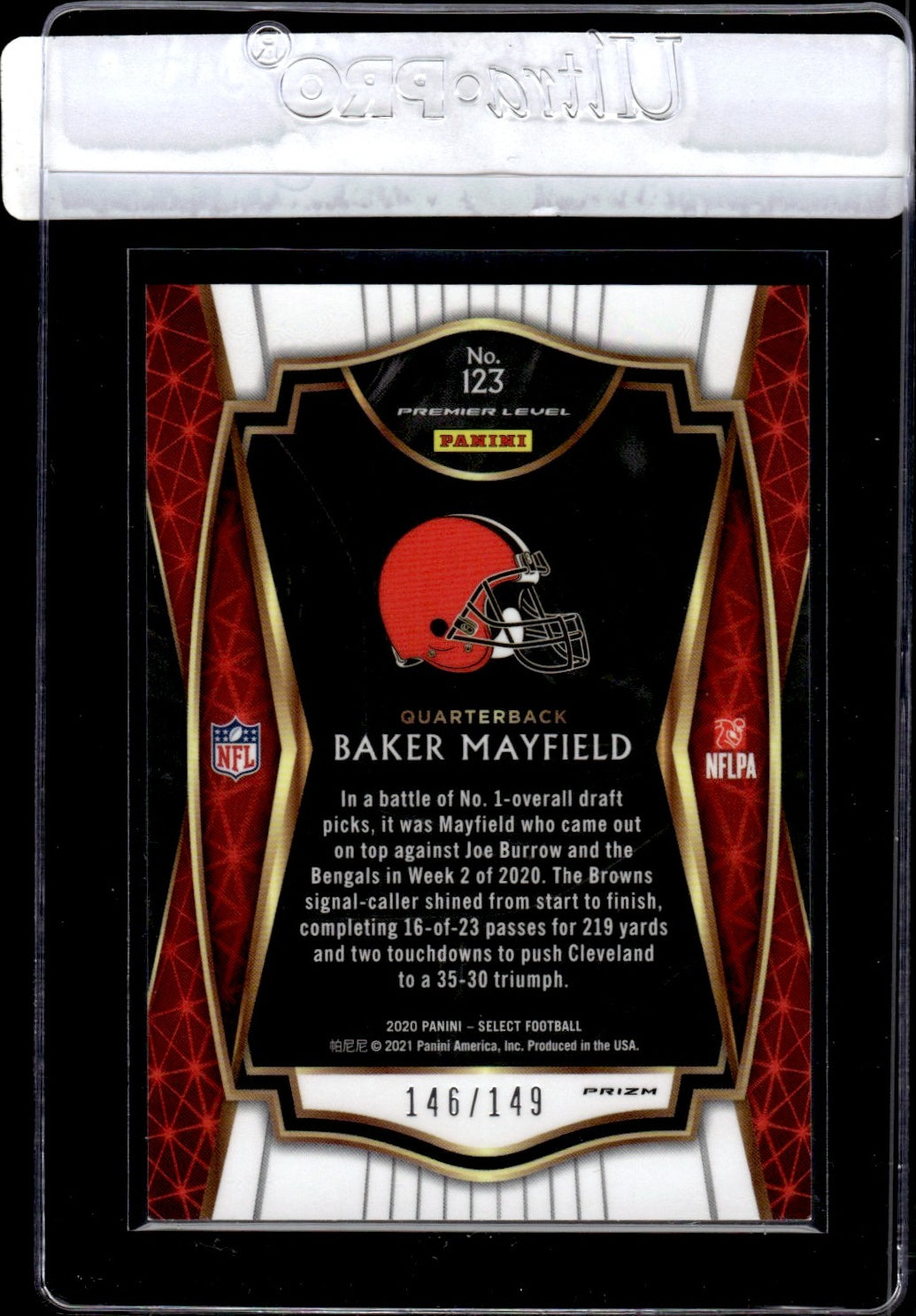 2020 Panini Select #123 Baker Mayfield Premier Level Prizm /149 Browns