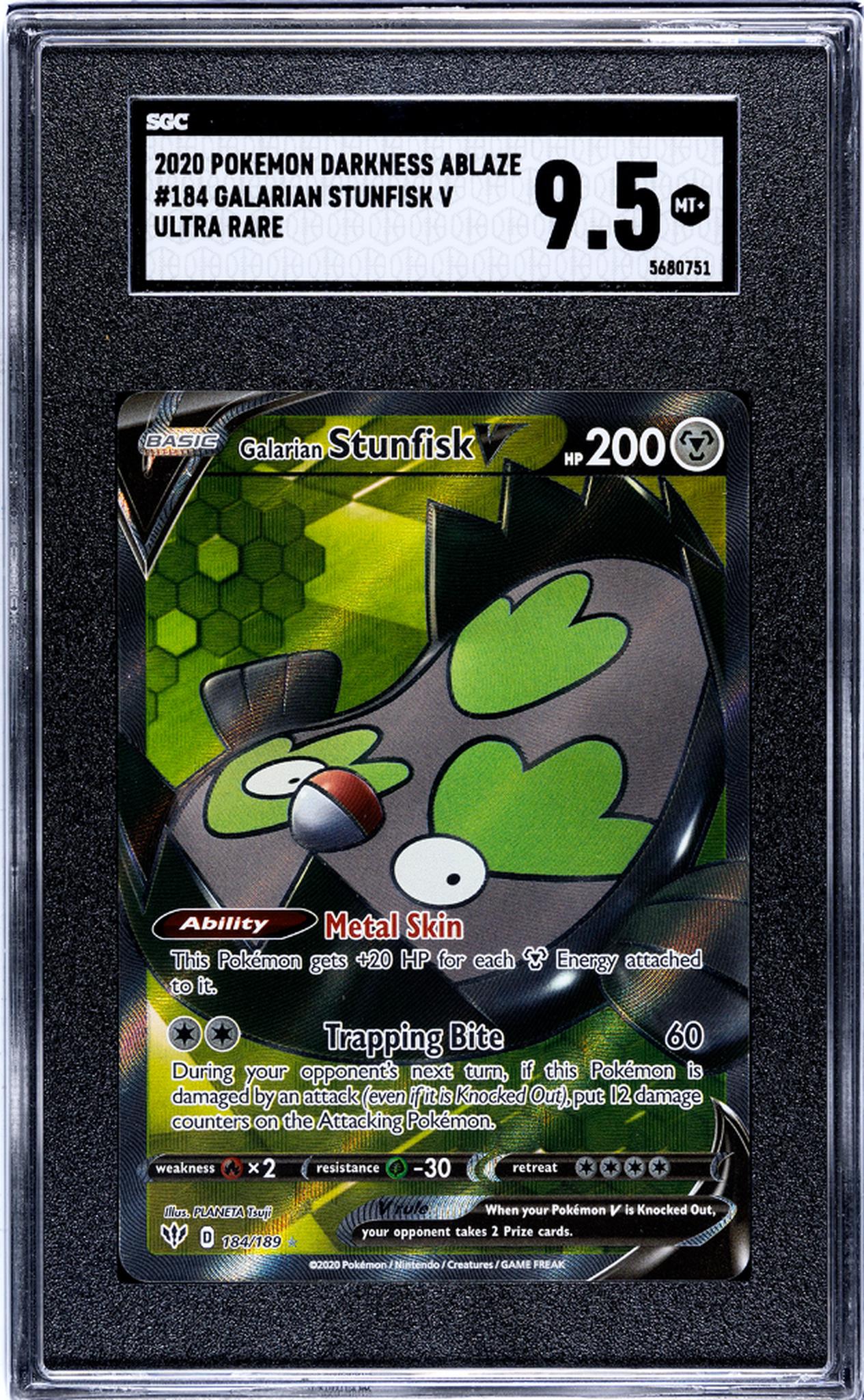 2020 Pokemon Darkness Ablaze Ultra Rare Galarian Stunfisk V #184/189 SGC 9.5