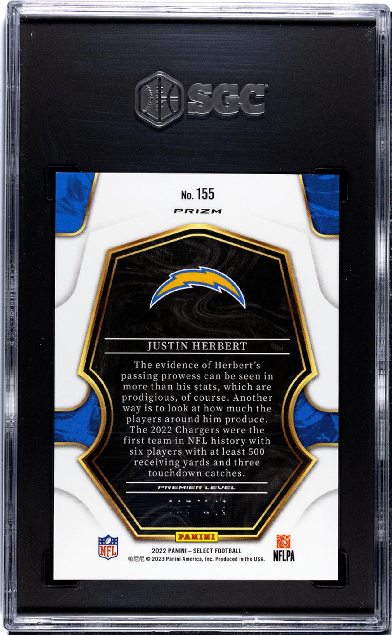 2022 Panini Select #155 Justin Herbert Blue Prizm /149 SGC 9.5