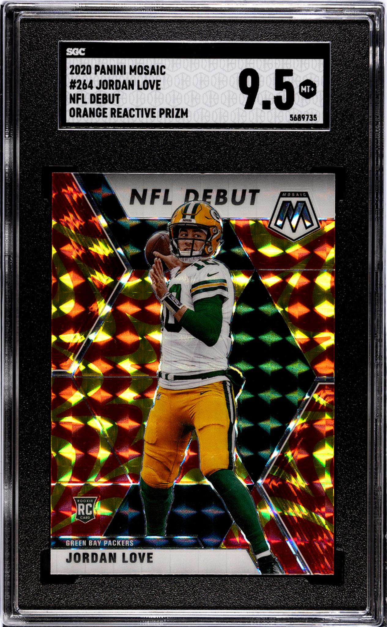 2020 Panini Mosaic NFL Debut Orange Reactive Prizm Jordan Love #264 RC SGC 9.5
