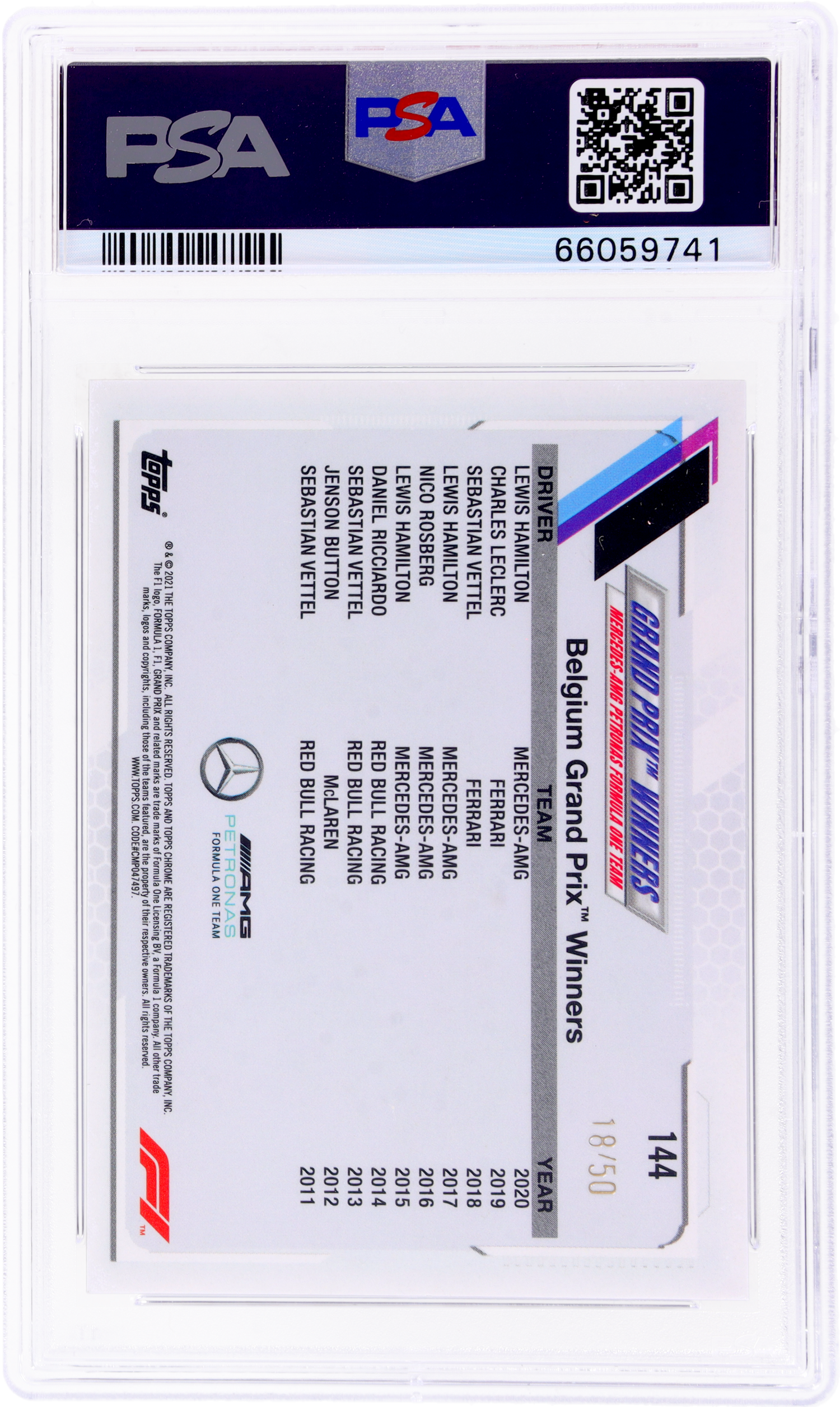 2021 Topps Chrome F1 Gold Checker Flag Refractor Lewis Hamilton #144 /50 PSA 10