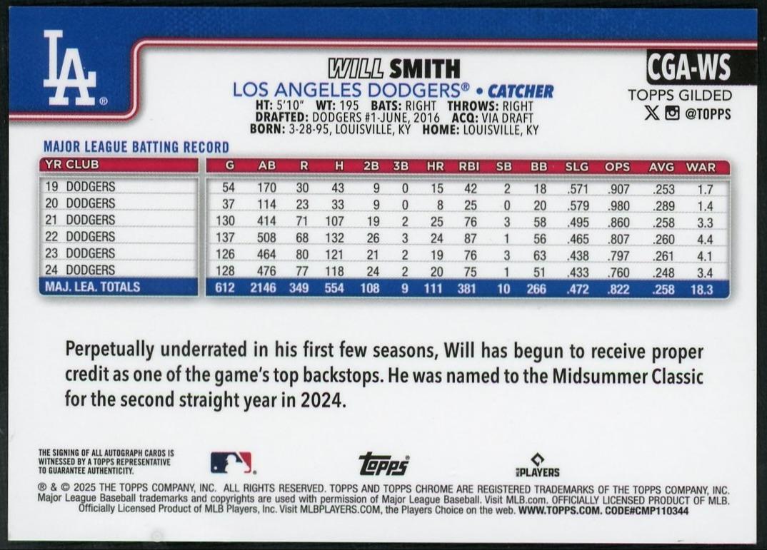 2025 Topps Gilded Will Smith Chrome Gold Auto Blue/Gold Refractor #/50
