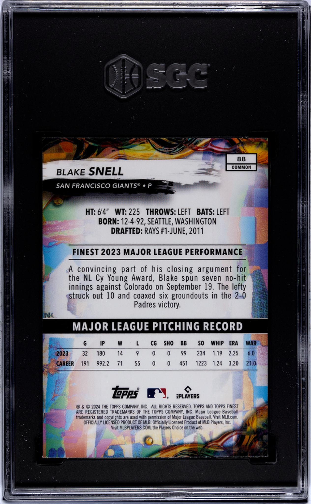 2024 Topps Finest #88 Blake Snell SGC 10