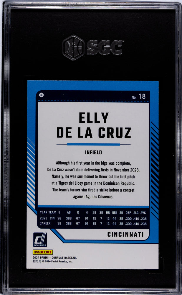 2024 Panini Donruss #18 Elly De La Cruz SGC 10 Gem Mint Cincinnati