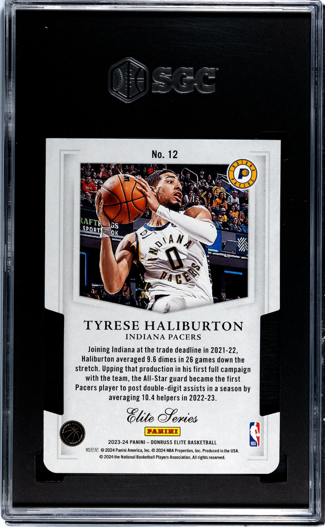 2023-24 Panini Elite #12 Tyrese Haliburton Elite Series Orange Die-Cut SGC 9.5