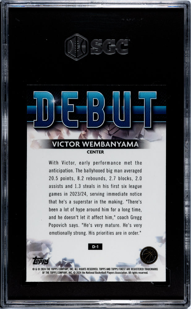 2023-24 Topps Finest #D-1 Victor Wembanyama Debut SGC 9.5