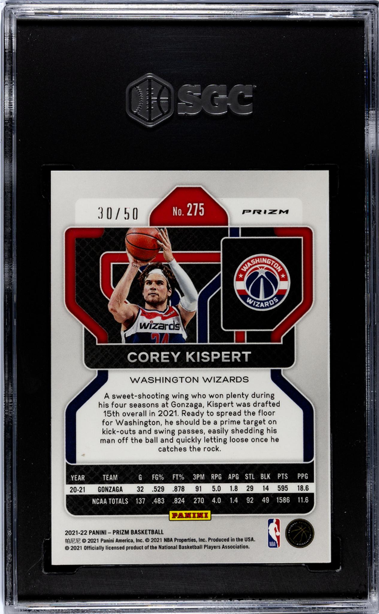 2021 Prizm #275 Corey Kispert Pink Fast Break Prizm /50 SGC 9.5