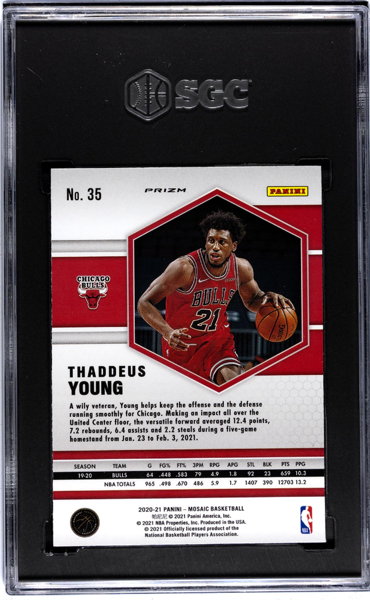 2020-21 Panini Mosaic #35 Thaddeus Young Blue Reactive Prizm SGC 8