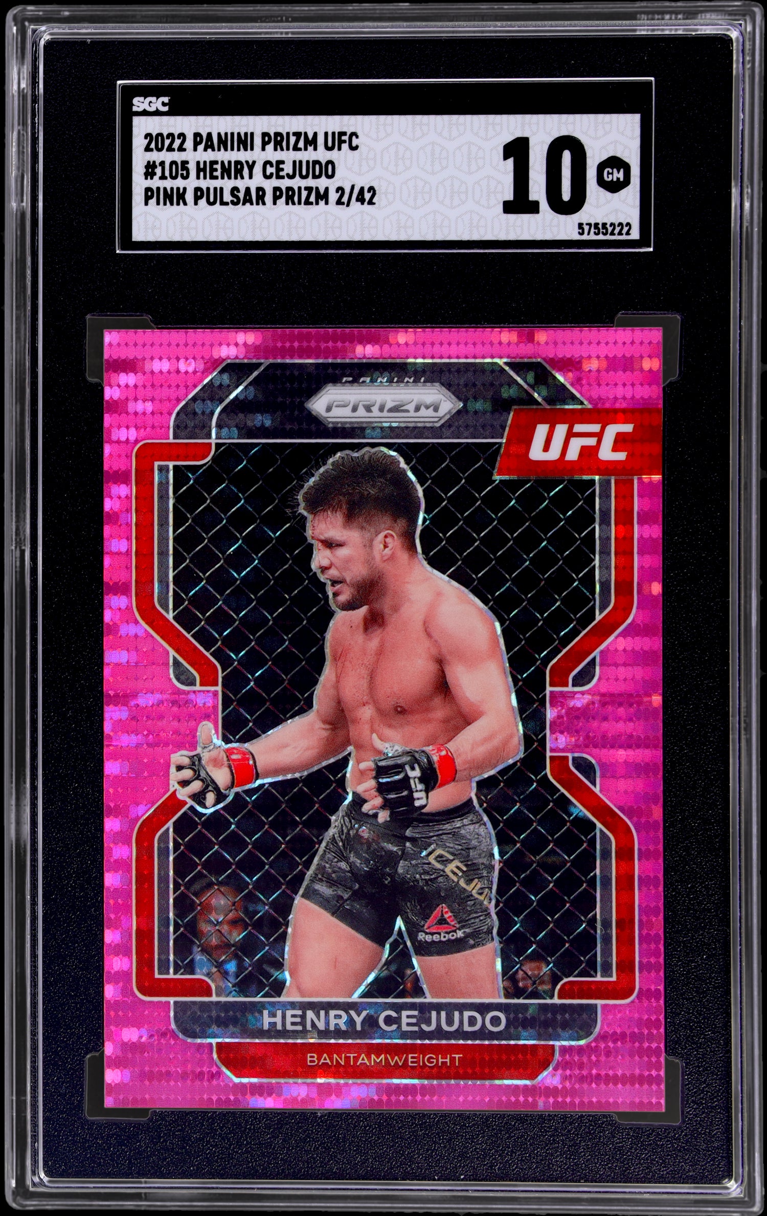 2022 Panini Prizm UFC Pink Pulsar Prizm Henry Cejudo #105 /42 SGC 10