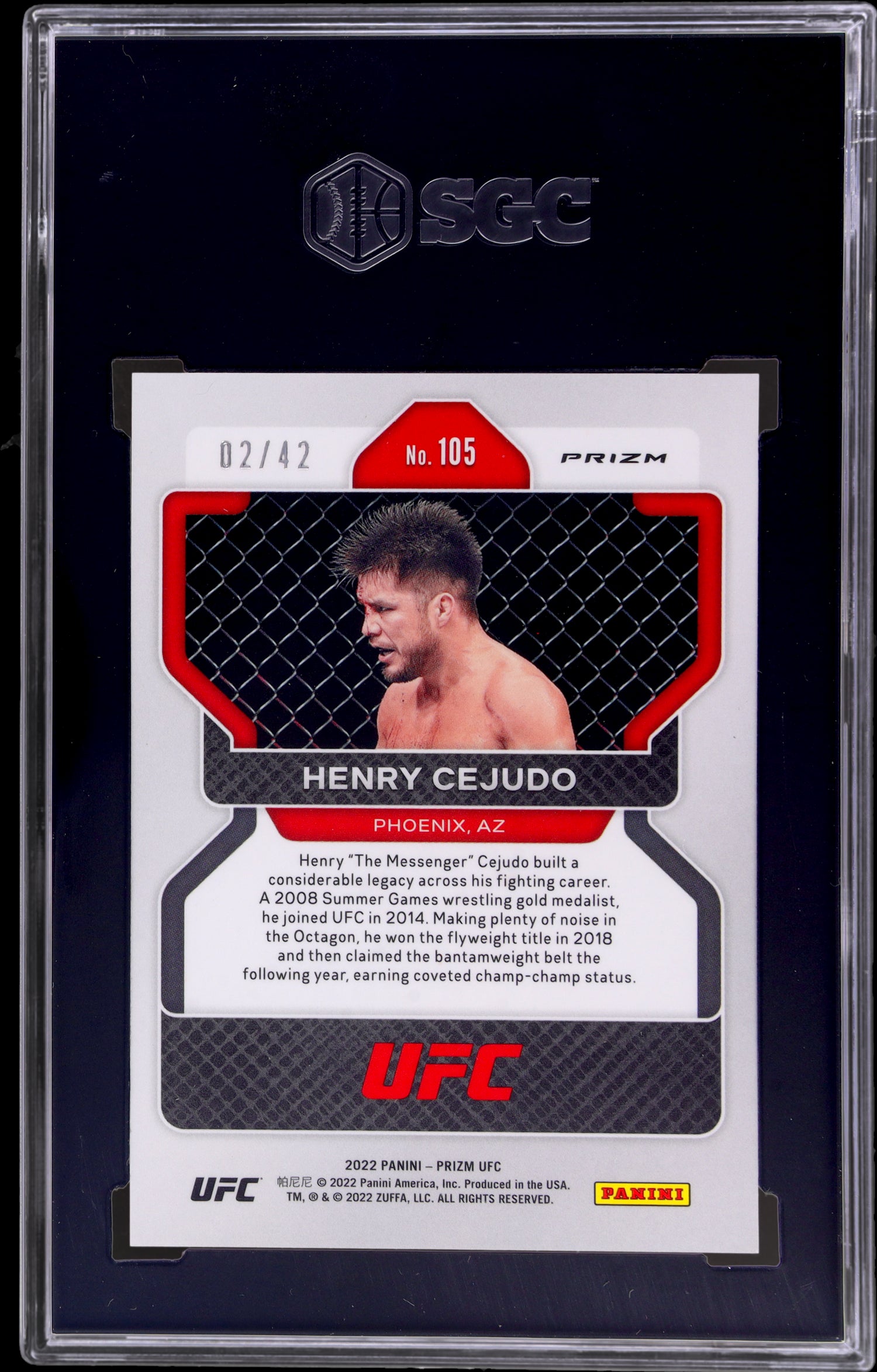2022 Panini Prizm UFC Pink Pulsar Prizm Henry Cejudo #105 /42 SGC 10