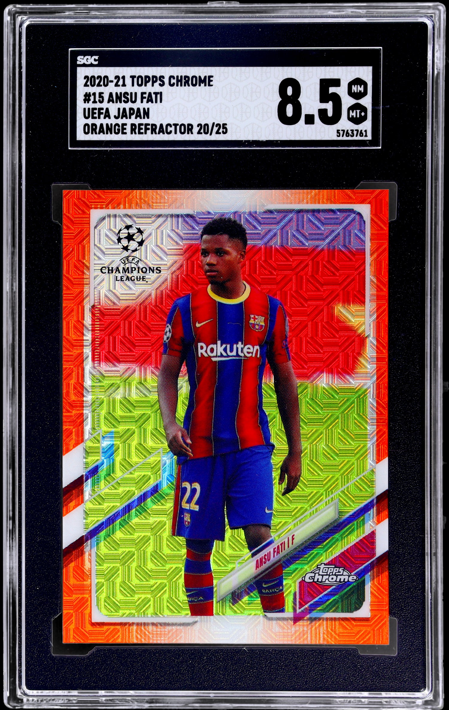 2020-21 Topps Chrome UCL Ansu Fati #15 Orange Refractor /25 SGC 8.5
