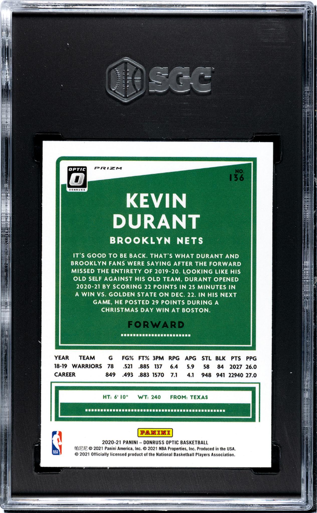 2020 Panini Donruss Optic #136 Kevin Durant Holo SGC 8.5