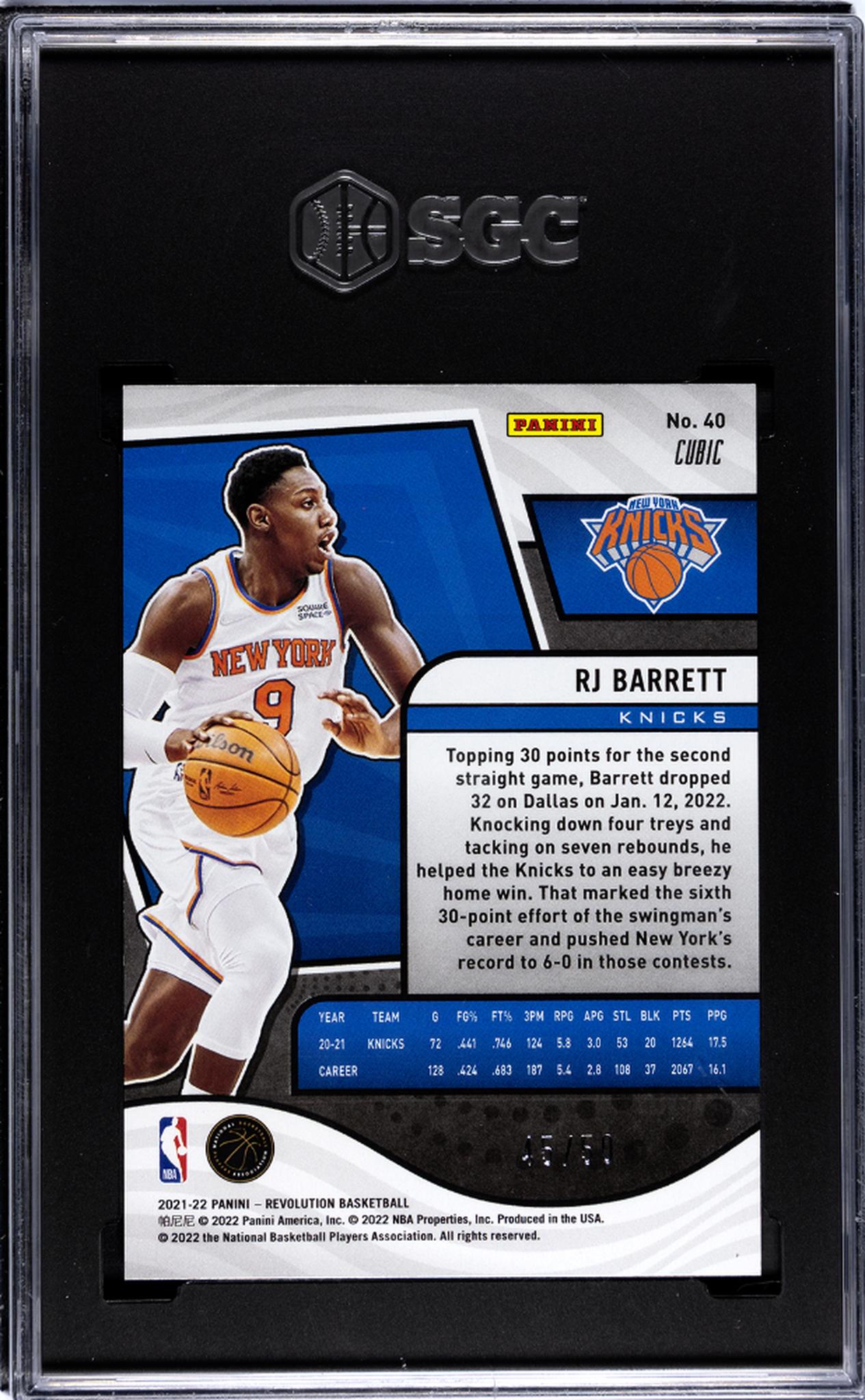 2021-22 Panini Revolution #40 Rj Barrett Cubic 45/50 SGC 10