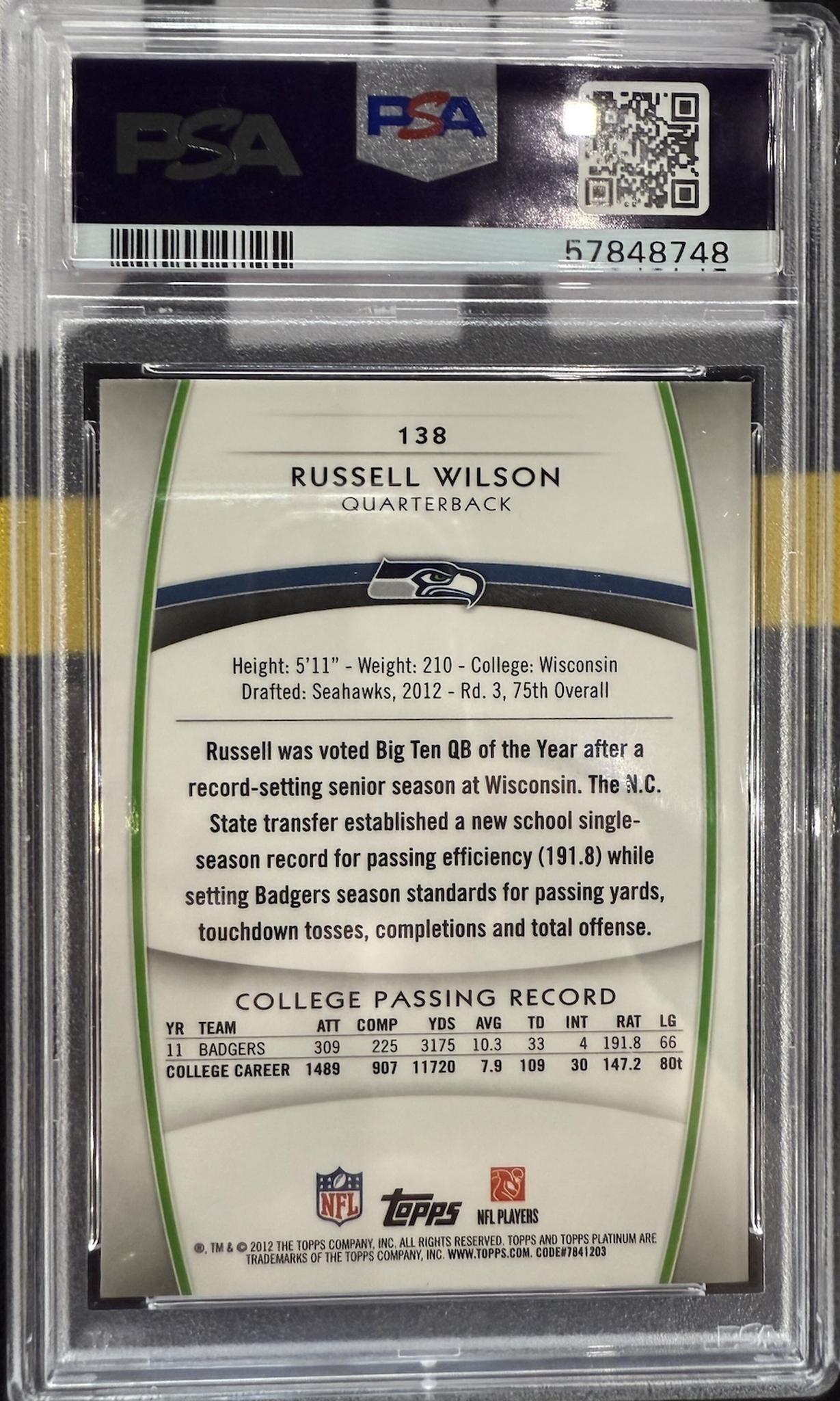 2012 Topps Platinum #138 Russell Wilson Xfractor PSA 10