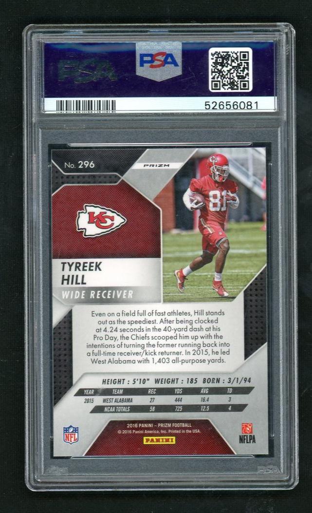 2016 Panini Prizm Silver Prizm Tyreek Hill #296 PSA 9