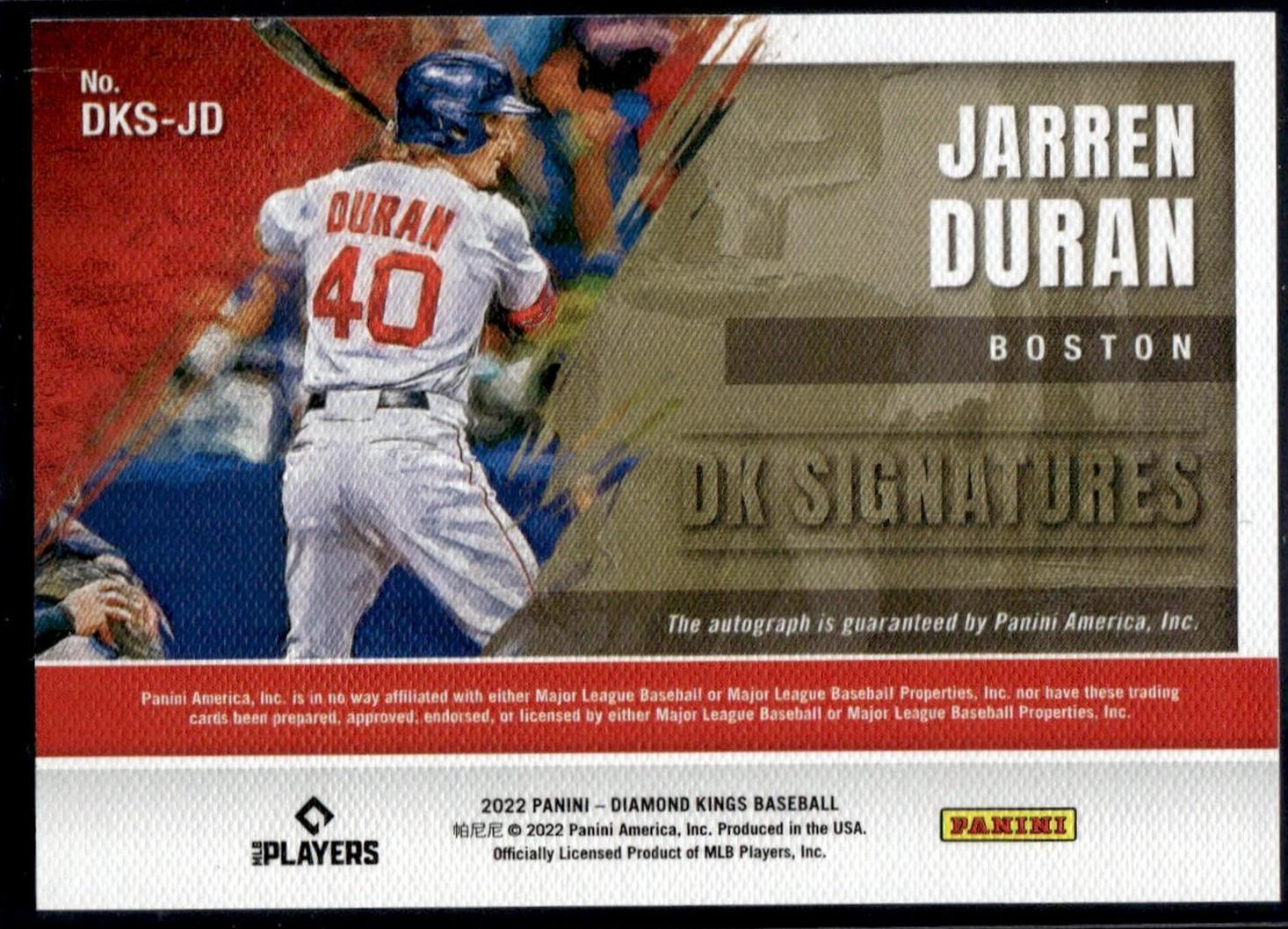 2022 Panini Diamond Kings Jarren Duran Auto /25 