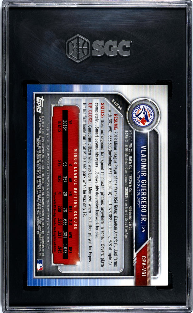 2019 Bowman Chrome Draft #CPA-VGJ Vladimir Guerrero Jr. Auto. Gold Shimmer Refractor 6 SGC 9.5