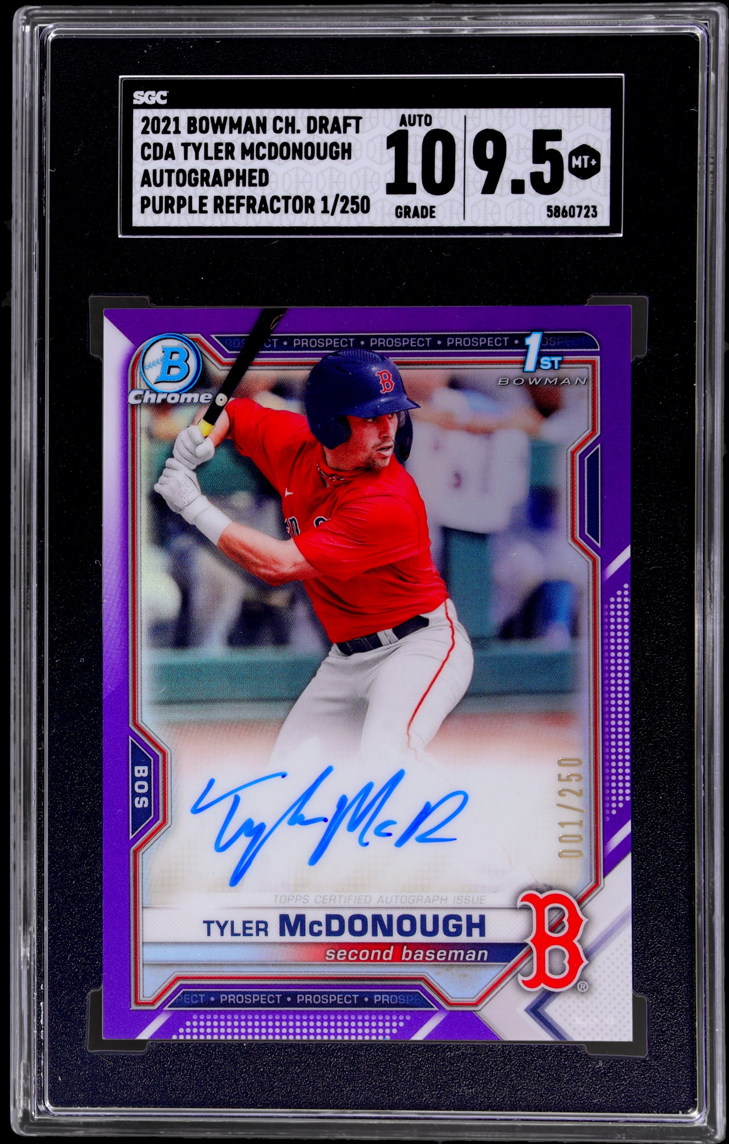 2021 Bowman Draft Purple Refractor Tyler McDonough CDA-TMC Auto /250 SGC 9.5 Auto 10