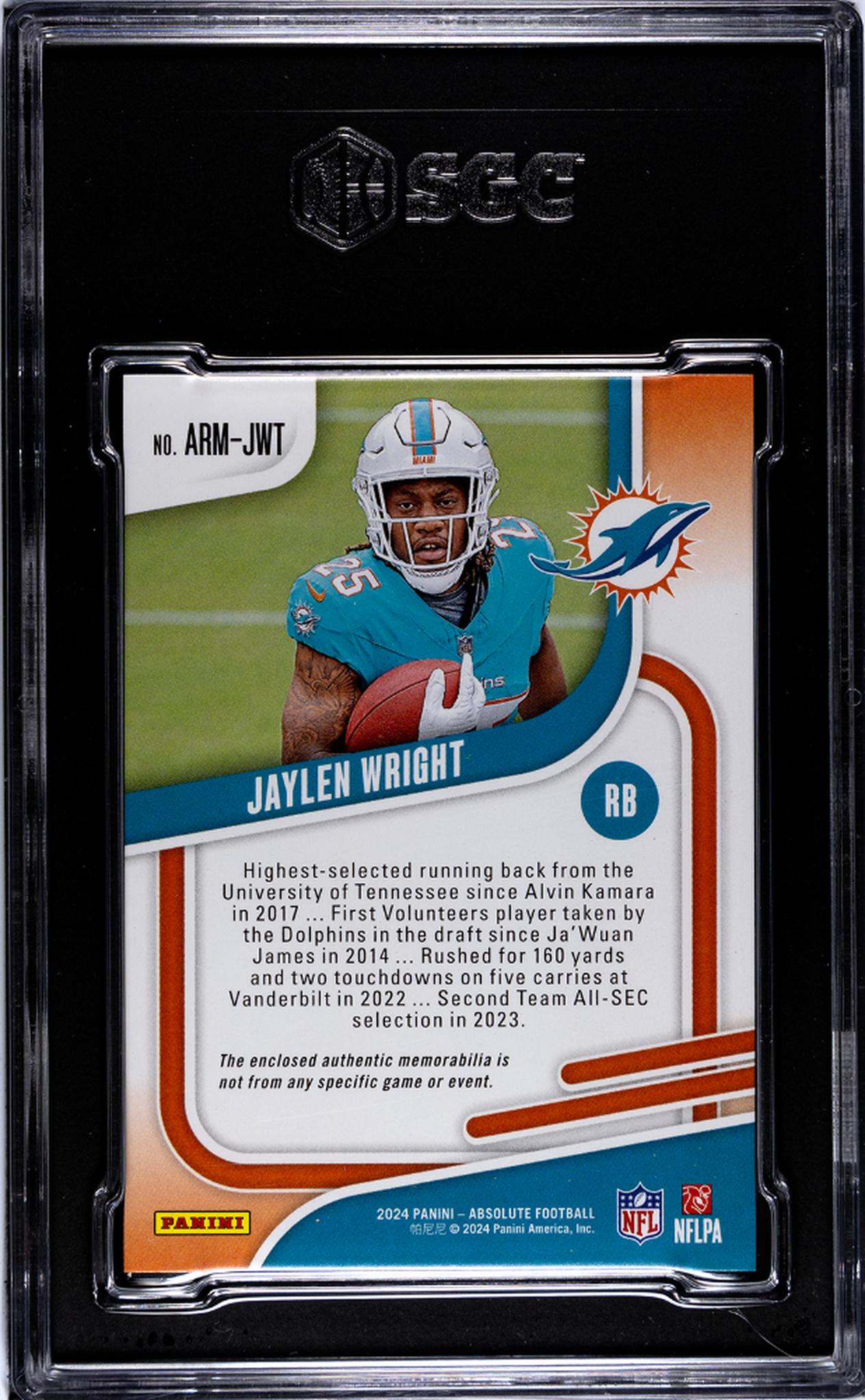 2024 Absolute #ARM-JWT Jaylen Wright Rookie Materials SGC 9.5