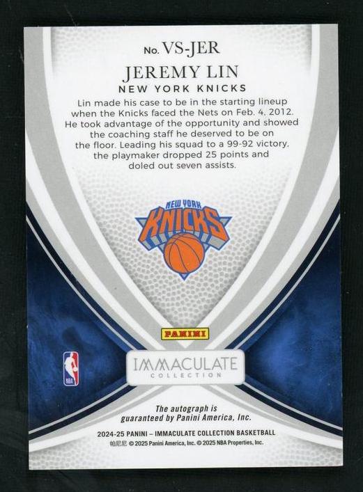 2020 Panini Immaculate VS-JER Jeremy Lin Victory Signatures /49 New York Knicks Auto