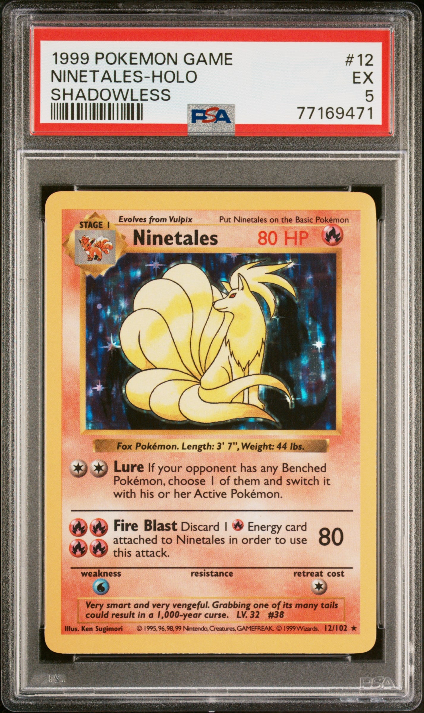 1999 Pokemon Base Set Shadowless Holo Ninetales #12 PSA 5