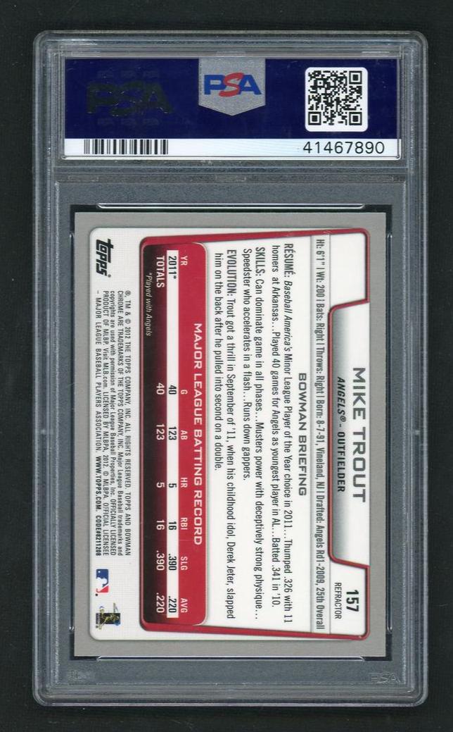2012 Bowman Chrome Xfractor Mike Trout #157 PSA 9